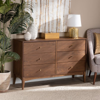 Baxton Studio MG9002-Ash Walnut-6DW-Dresser Landis Mid-Century Modern Ash Walnut Finished Wood 6-Drawer Dresseri